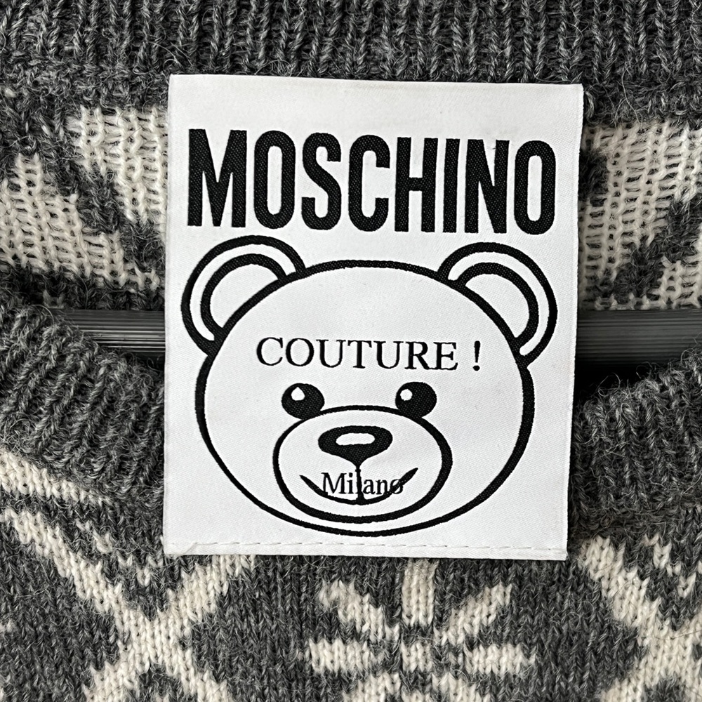 Moschino Unisex Teddy Bear Sweater in grey & white